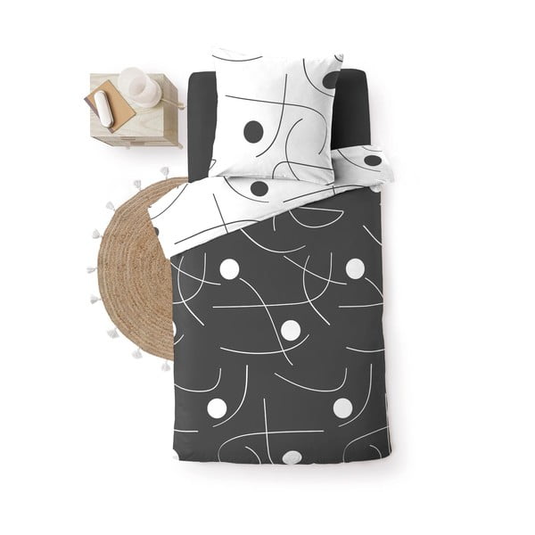 Lenjerie de pat albă-gri închis din microfibră pentru pat de o persoană 140x200 cm Sonate – douceur d'intérieur