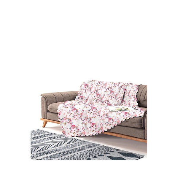 Cuvertură pentru canapea din chenilă Antonio Remondini Petit Flamingo, 90 x 180 cm