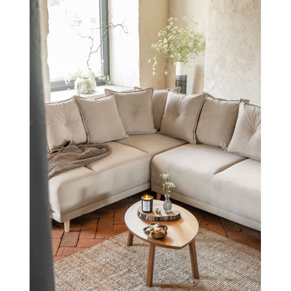 Colțar bej extensibil cu tapițerie din catifea reiată  (colț stânga/în formă de "U") Lazy Lukka – Miuform-image-3