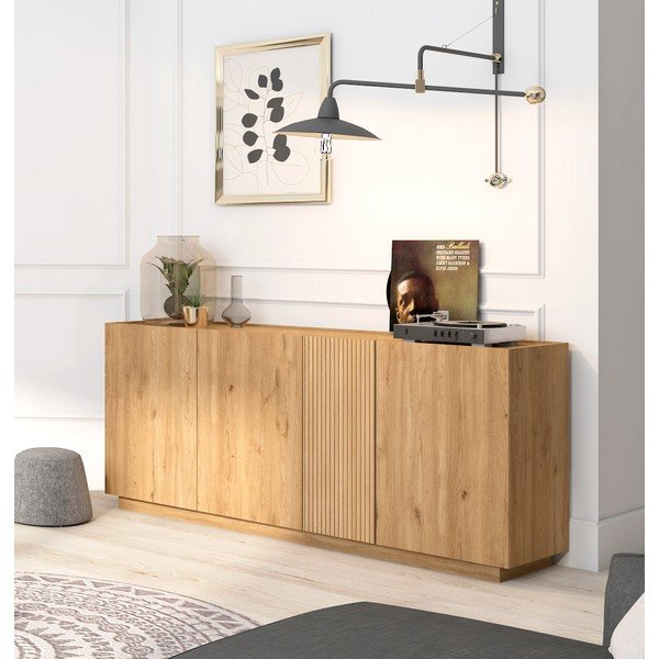 Comodă joasă cu aspect de lemn de stejar 181x78 cm Rayana – Marckeric-image-1