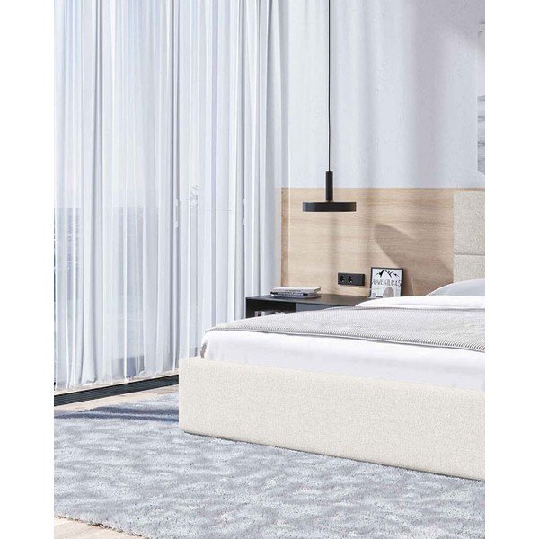 Pat matrimonial bej tapițat cu spațiu de depozitare cu somieră 140x200 cm Bufo – MESONICA-image-4