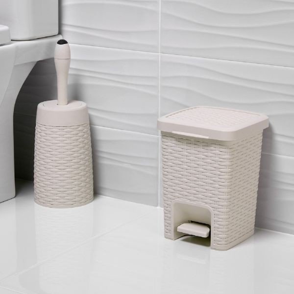 Coș cu pedale pentru baie Addis Rattan Pedal Bin Calico, 6 l, crem-image-1