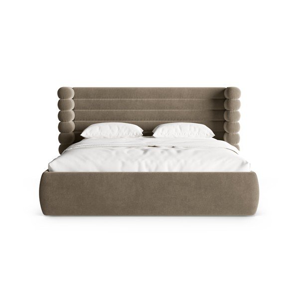 Pat matrimonial taupe tapițat cu spațiu de depozitare cu somieră 160x200 cm Mount – Micadoni -image-4