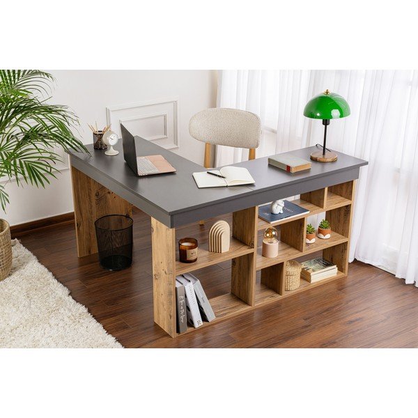 Birou cu aspect de lemn de pin 120x130 cm Vesper – Kalune Design-image-1