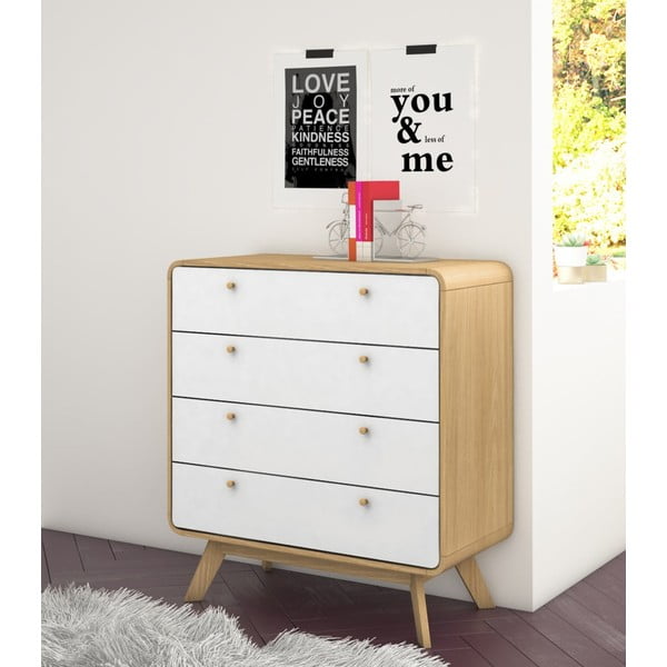 Comodă albă/în culoare naturală înaltă cu aspect de lemn de stejar 80x88 cm Caitlin – Støraa-image-1