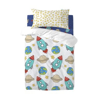 Lenjerie de pat din bumbac pentru copii, pentru pat de o persoană Mr. Fox Space Rocket, 100 x 120 cm