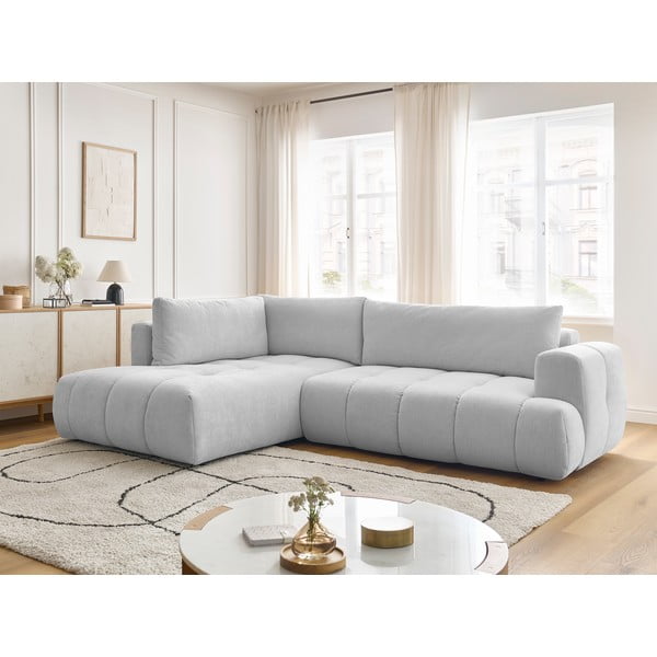 Colțar gri deschis extensibil/cu spațiu de depozitare (cu colț pe partea stângă/în formă de ”L”) Fuji – Bobochic Paris-image-1