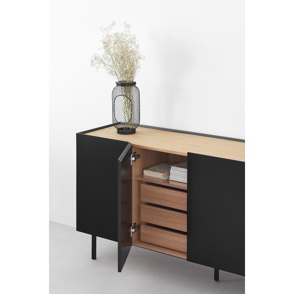 Comodă neagră joasă cu aspect de lemn de stejar 165x78 cm Arista – Teulat-image-2
