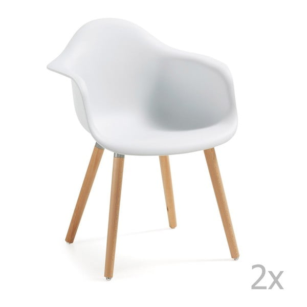 Set 2 scaune cu picioare din lemn și cotiere La Forma Kenna, alb
