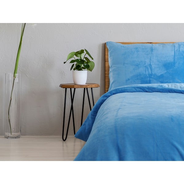 Lenjerie de pat albastră din microflanel pentru pat de o persoană 140x200 cm Uni – B.E.S.