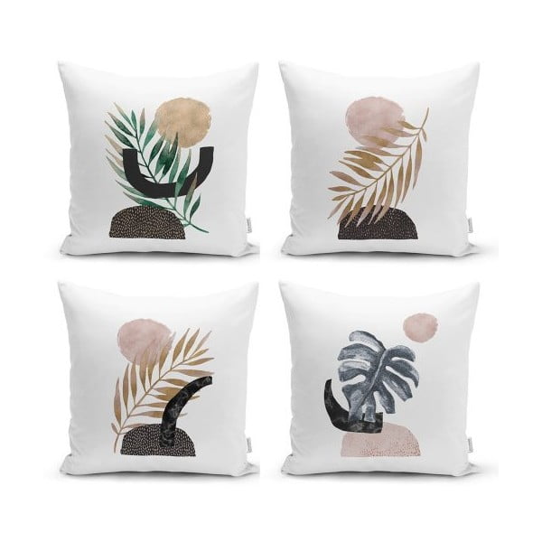 Set 4 fețe de pernă decorative Minimalist Cushion Covers Geometric Leaf, 45 x 45 cm