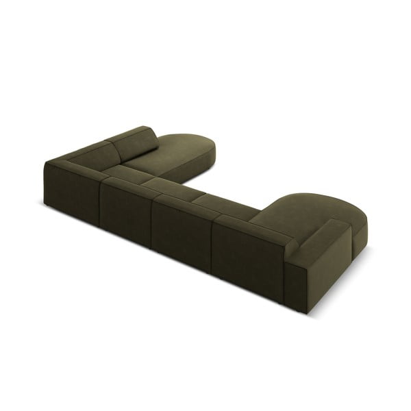 Colțar verde cu tapițerie din catifea (cu șezlong  pe partea dreaptă) Jodie - Micadoni Home-image-4