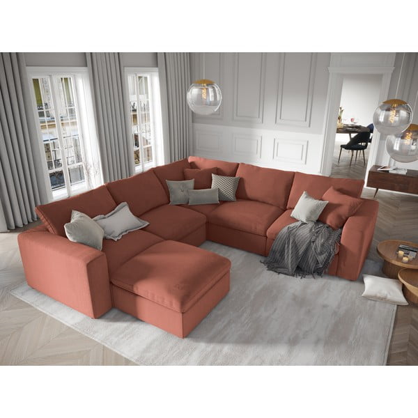 Modul reversibil de colț cu tapițerie din catifea pentru canapea Windsor & Co Sofas Galaxy, roz-image-1