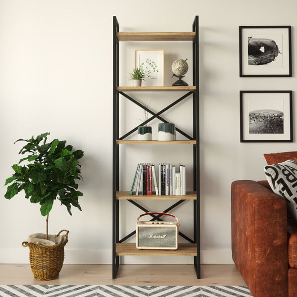 Etajeră neagră/cu aspect de lemn de pin 58x175 cm Nicol – Kalune Design-image-2