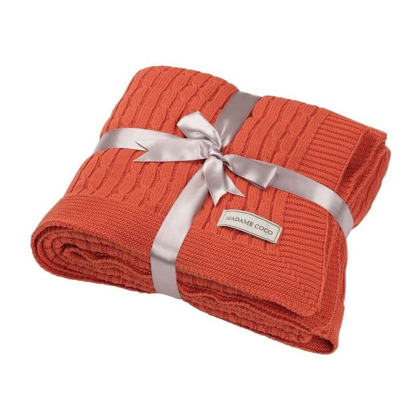 Pătură din bumbac Madame Coco Knitty, 130 x 170 cm, portocaliu