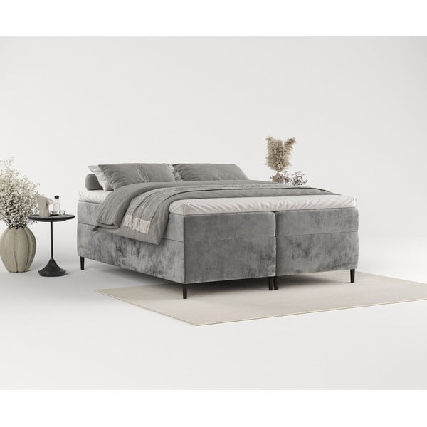 Pat boxspring gri închis cu spațiu de depozitare 200x200 cm Araya – Maison de Rêve-image-3