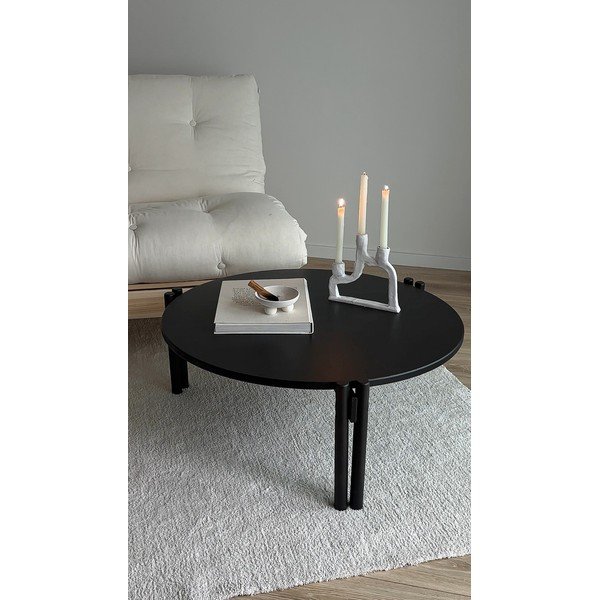 Măsuță de cafea neagră rotundă din lemn masiv de pin ø 80 cm Sticks – Karup Design-image-4