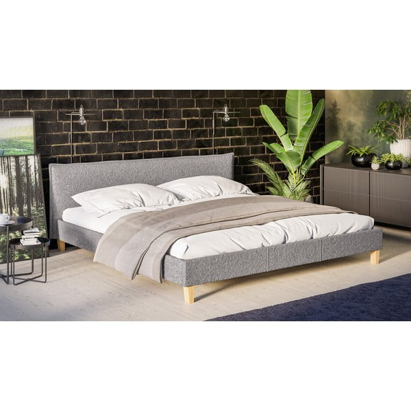 Pat matrimonial gri cu tăblie și  somieră 200x200 cm Tina – Ropez-image-2