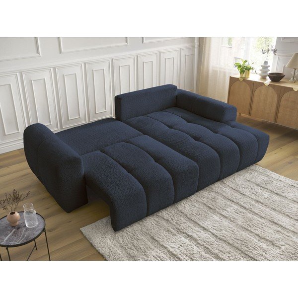 Colțar albastru extensibil/cu spațiu de depozitare cu tapițerie din țesătură bouclé (cu colț pe partea dreaptă/cu șezlong) Roxelane – Bobochic Paris-image-3