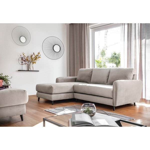 Colțar cu șezlong pe partea stângă și taburet din catifea Miuform Cosy Claire, bej-image-3