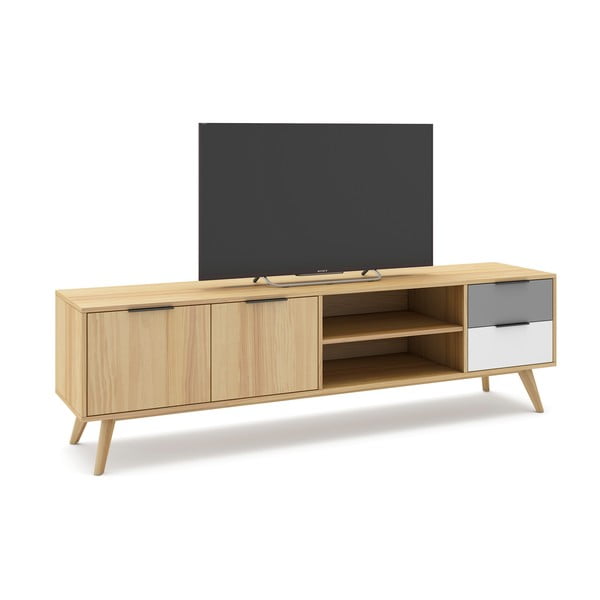 Comodă TV natural/gri/alb din lemn de pin 180x53 cm Elfa – Marckeric-image-4