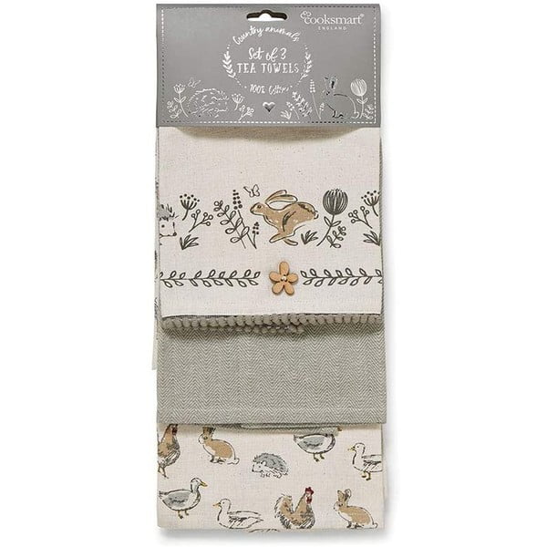 Set 3 prosoape de bucătărie din bumbac Cooksmart ® Country Animals