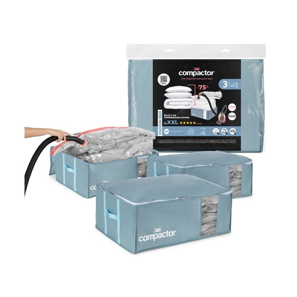 Cutii de depozitare pentru haine 3 buc. din plastic cu vacuum 65x45x27 cm Blue Edition – Compactor