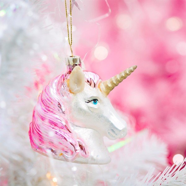 Ornament de Crăciun lucrat manual din sticlă 9 cm Pink Shimmer Unicorn – Sass & Belle-image-1