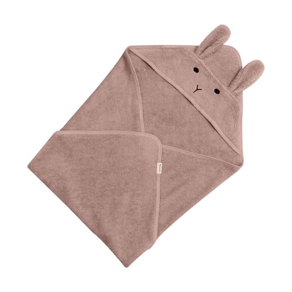 Prosop cu glugă pentru copii roz/maro din bumbac 75x75 cm Rabbit – Kindsgut-image-3