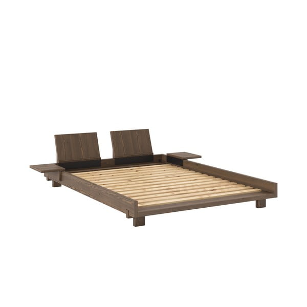 Pat matrimonial maro din lemn de pin cu somieră 140x200 cm Social – Karup Design