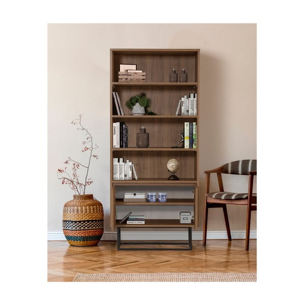 Bibliotecă în culoare naturală cu aspect de lemn de nuc 80x182 cm Rodez – Kalune Design-image-3