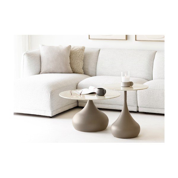 Măsuță de cafea kaki rotundă cu blat din sticlă ø 70 cm Pienza – House Nordic-image-1