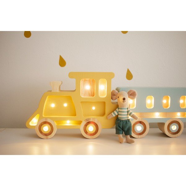 Veioză galbenă-albastră din lemn de pin Little Lights Train, lungime 58 cm-image-2