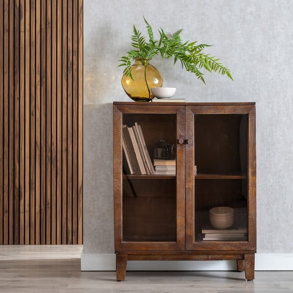 Vitrină maro din lemn de mango 80x100x40 cm Ravi – Ixia-image-1