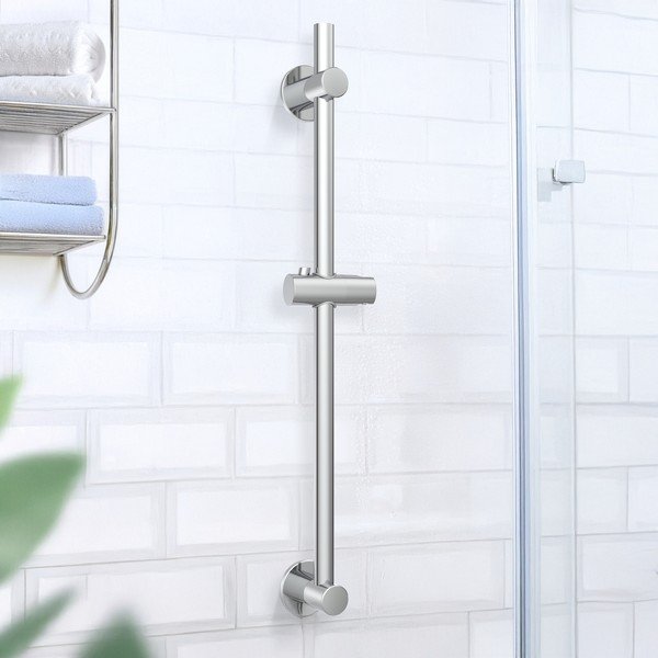 Tijă de duș argintiu-lucios autoadezivă din oțel inoxidabil 70 cm cu suport glisant – Wenko-image-1