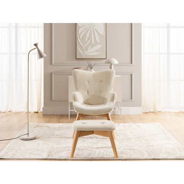 Fotoliu cu taburet bej cu tapițerie din catifea reiată Niko – Ropez-image-1