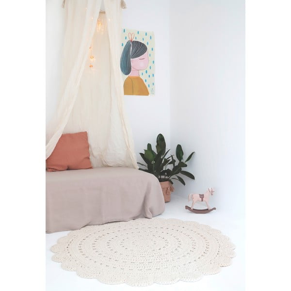 Covor croșetat manual din bumbac Nattiot Alma, ø 120 cm, alb-image-1