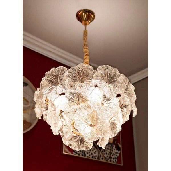 Lustră aurie din metal cu abajur din sticlă ø 47 cm Ibiscus – Mauro Ferretti-image-1