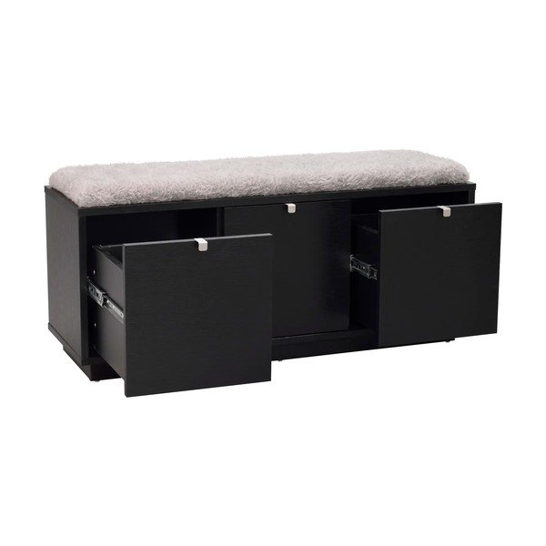 Pantofar negru/gri cu bancă cu aspect de lemn de stejar Confetti – Rowico-image-3