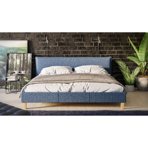 Pat matrimonial albastru cu tăblie și  somieră 180x200 cm Tina – Ropez-image-1