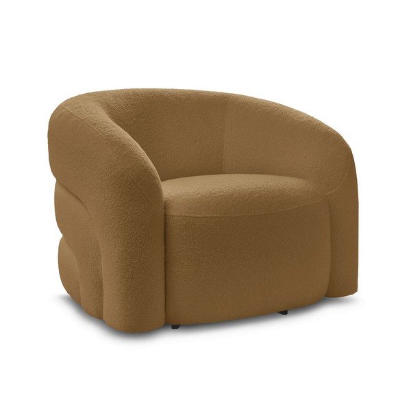 Fotoliu galben muștar pivotant cu tapițerie din țesătură bouclé Elina – Bobochic Paris