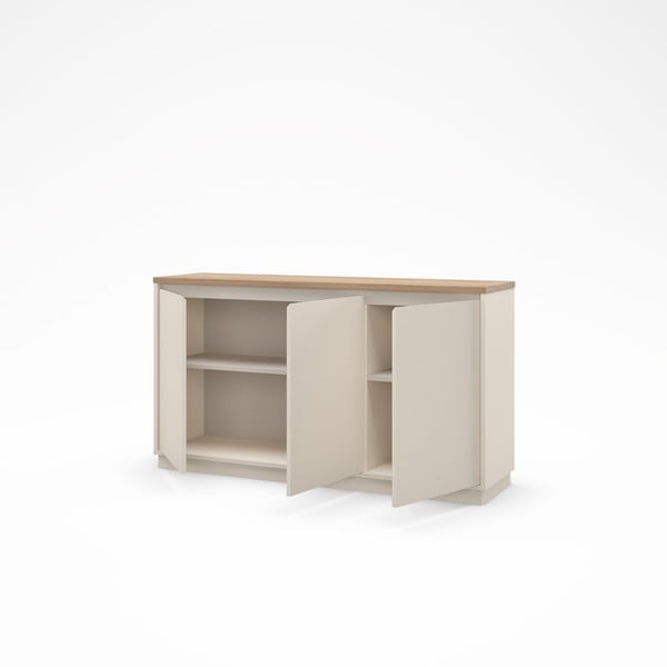 Comodă bej cu aspect de lemn de stejar 152x84x40 cm Loreta – Marckeric-image-4