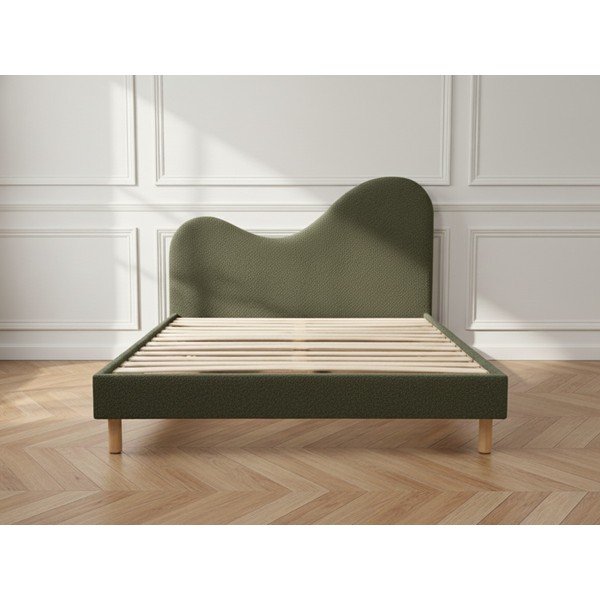 Pat matrimonial verde tapițat tapițat cu somieră 160x200 cm Celina – Bobochic Paris-image-3