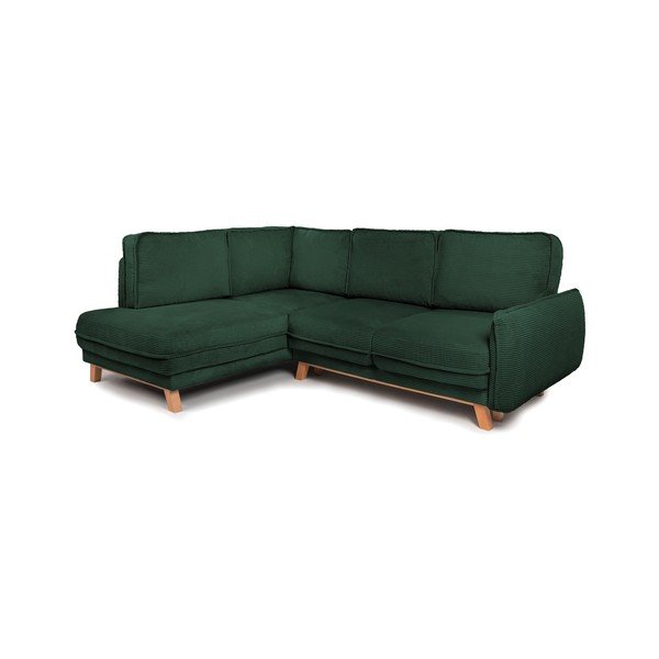 Colțar verde închis extensibil/cu spațiu de depozitare cu tapițerie din catifea reiată  (cu colț pe partea stângă/în formă de ”L”) Tori – Bonami Selection-image-1