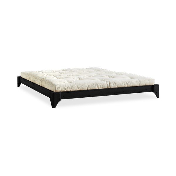 Pat dublu din lemn de pin cu saltea Karup Design Elan Comfort Mat Black/Natural, 140 x 200 cm