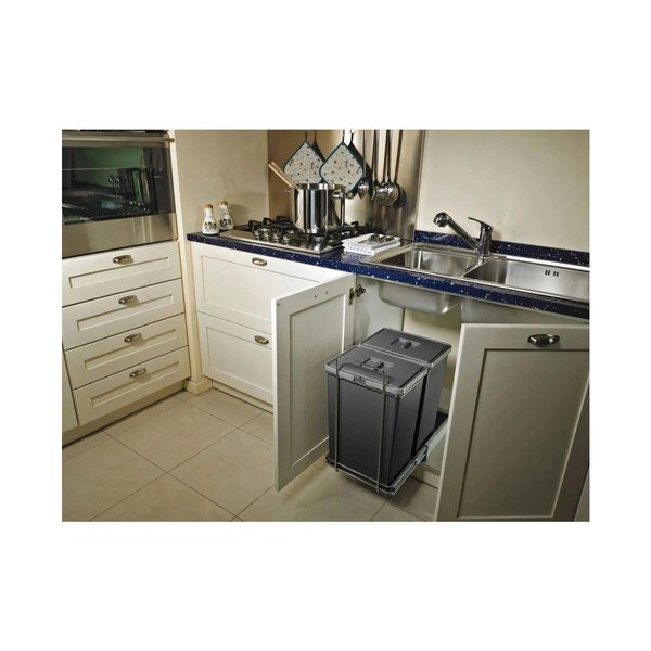 Coș de gunoi gri de reciclat/ încorporat 42+42 l din plastic Ecofil – Elletipi-image-1