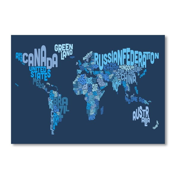 Poster cu harta lumii Americanflat Letters, 60 x 42 cm, albastru