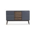 Comodă gri antracit/maro închis joasă din lemn masiv de pin 140x80 cm Nussa – Marckeric