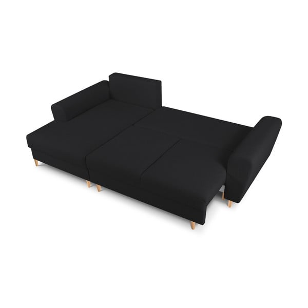 Colțar negru extensibil, cu spațiu de depozitare cu tapițerie din țesătură bouclé (cu colț pe partea stângă, cu șezlong) Kyoto – Cosmopolitan Design-image-2