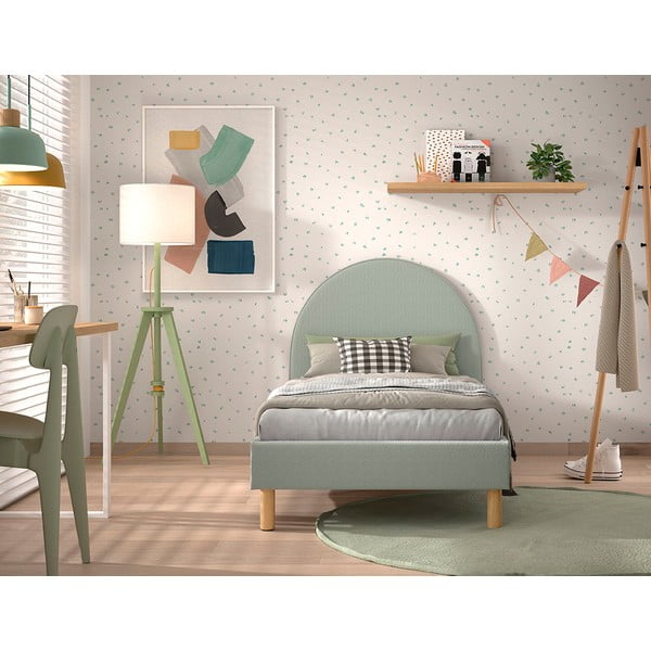 Pat single verde tapițat cu somieră 90x200 cm MOON – Vipack-image-3